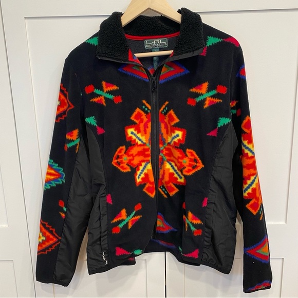 Ralph Lauren L-RL Lauren Active Fleece Full Zip Aztec Black Jacket - Picture 1 of 7